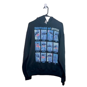 JERZEES Black Graphic Hoodie w the Emotions of Stitch from Lilo & Stitch Disney